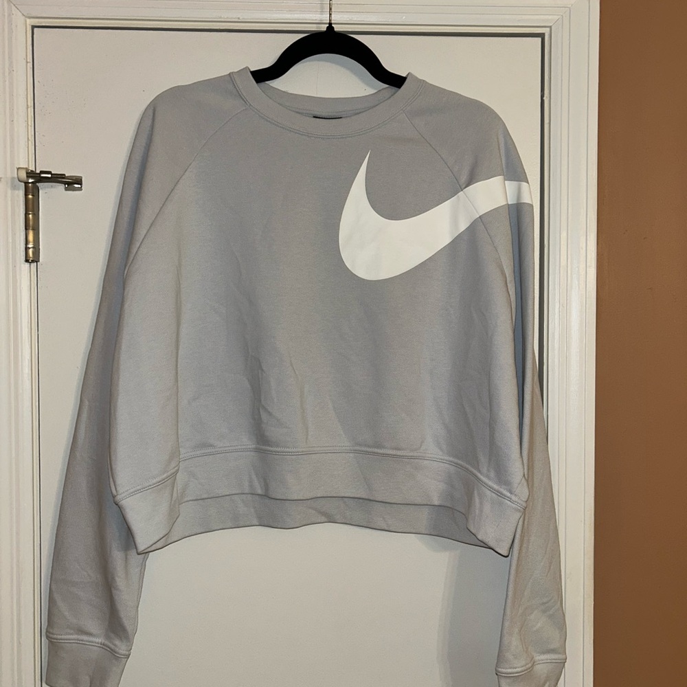 Nike Women's Light Blue Sweatshirt with White Logo
